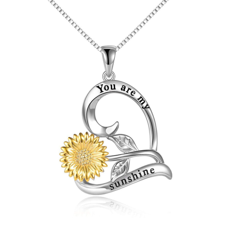 [Australia] - Sunflower Necklace for Women 925 Sterling Silver Engraved You Are My Sunshine Pendent Necklace Jewellery for Mum Daughter Girls with Gift Box 