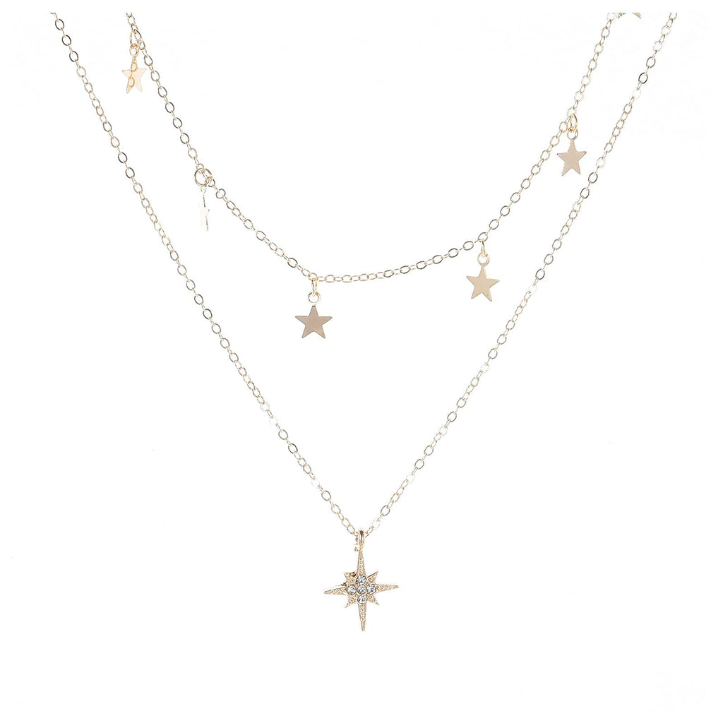 [Australia] - TseenYi Boho Layered Star Necklace Chain Gold North Star Pendant Necklace Vintage Choker Necklaces for Women and Girls 