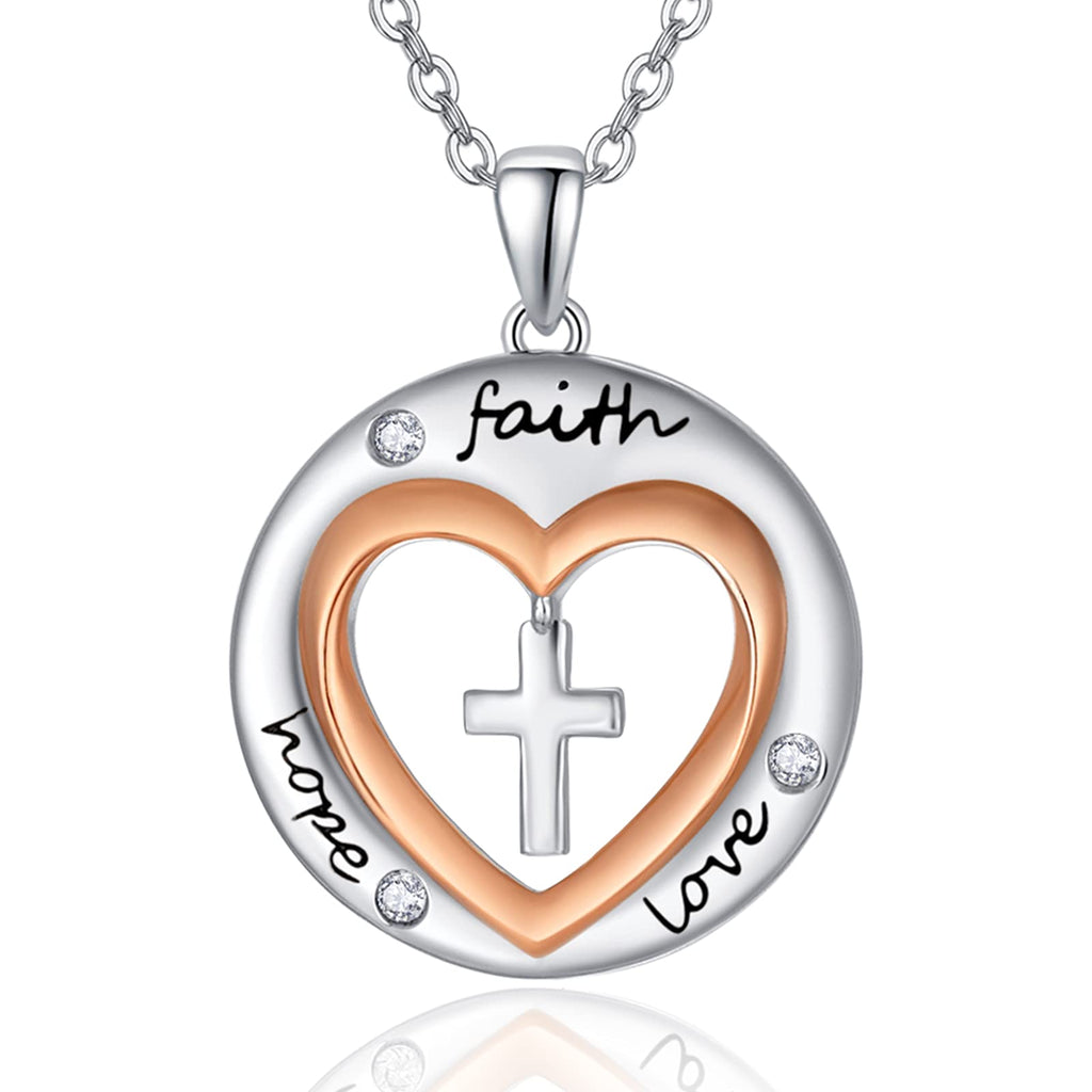 [Australia] - Inspirational Gifts Faith Hope Love Necklace for Women 925 Sterling Silver Cross Necklace Women Heart Christian Jewelry Gifts with 18” + 2 " Silver chain 