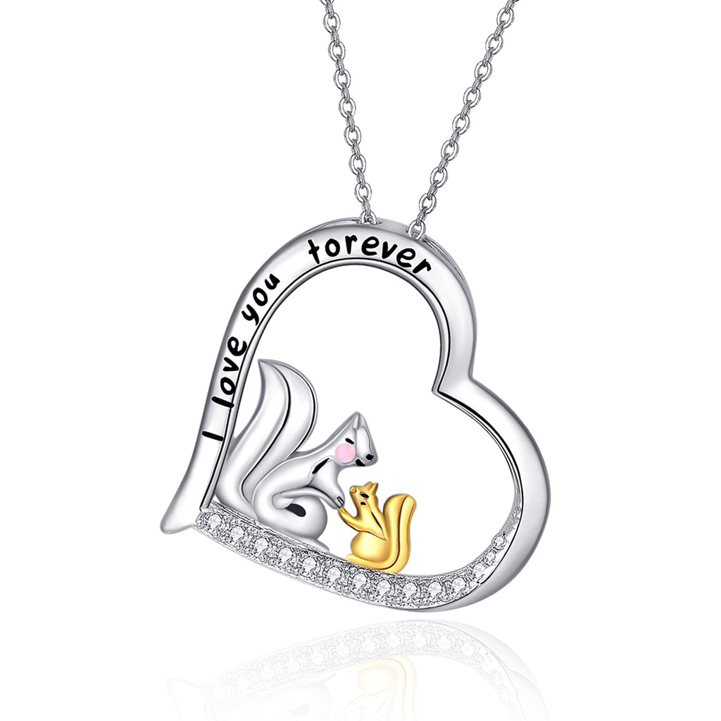 [Australia] - Mum Necklace Gift for Women 925 Sterling Silver Love Heart Pendant Mother Necklaces from Son Daughter, Birthday Gifts for Mom Engraved “I love you forever” Squirrel Necklace 