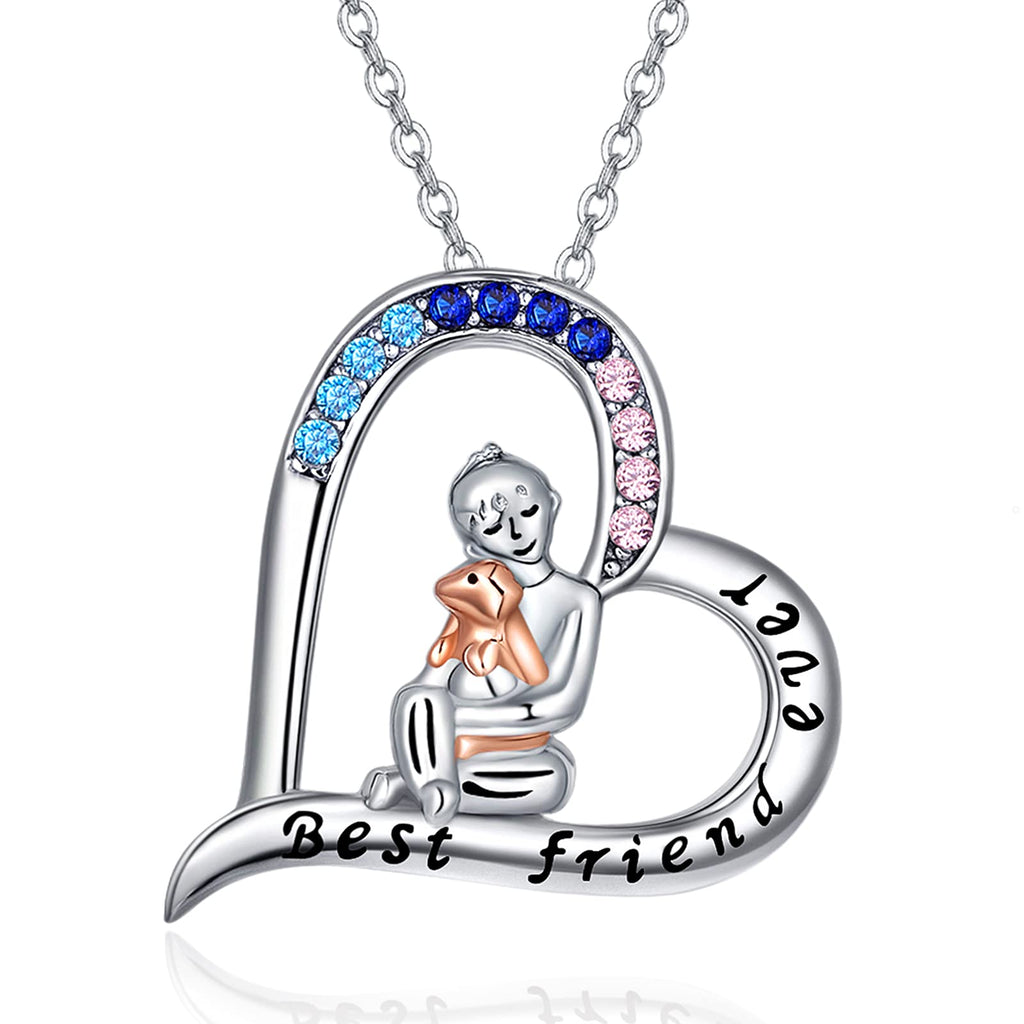 [Australia] - Dog Necklace for Women 925 Sterling Silver “Best friend ever” Love Heart Pendant Dog Memorial Gifts Cute Puppy Dog Jewelry for Women Girls A-Dog Necklace 
