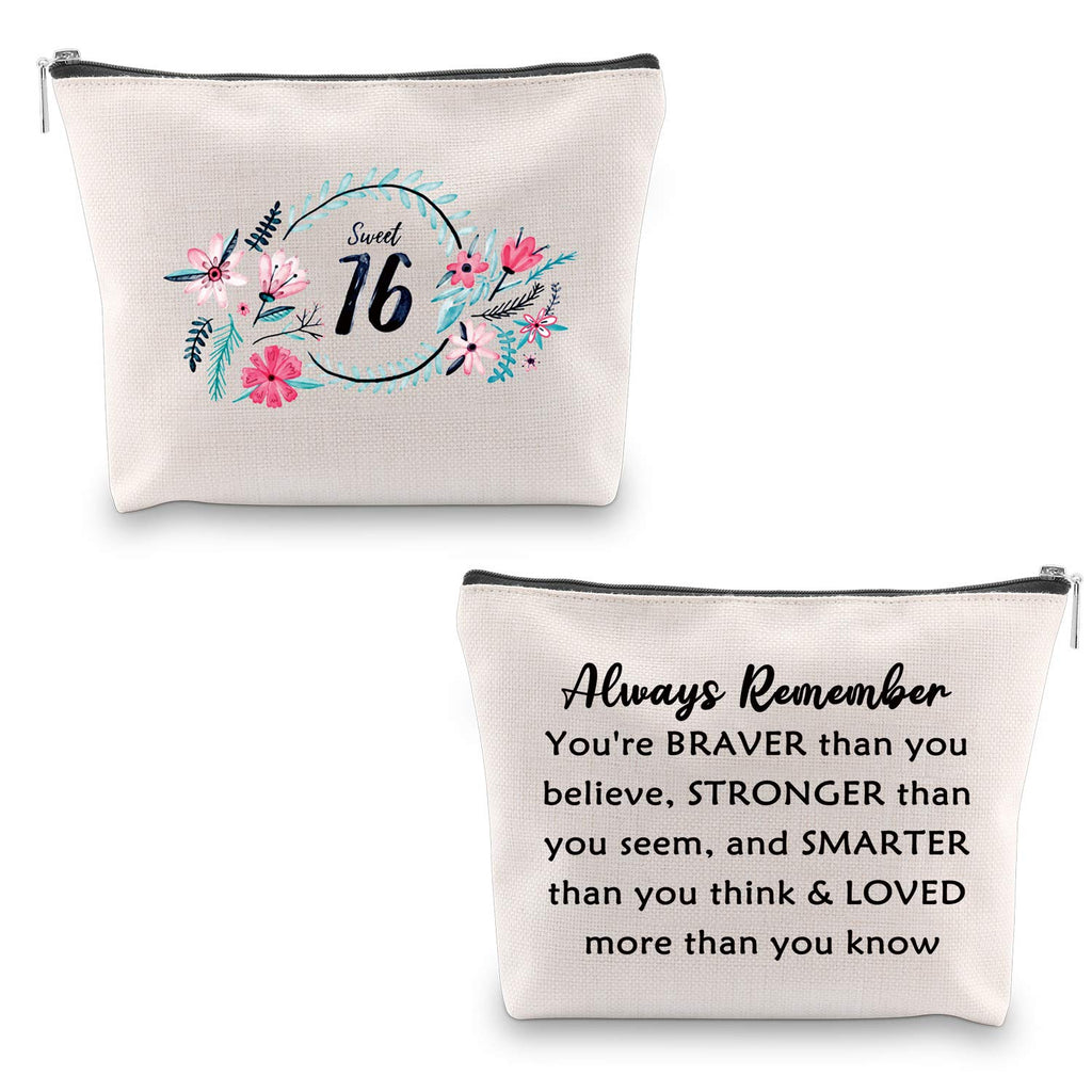 [Australia] - Sweet 16 Gifts for Girls 16th Birthday Bag 16 Year Old Girl Gifts Sweet 16 Cosmetic Bag Cute Makeup Bags Travel Case 16th Birthday Gifts Ideas You're Braver Than You Believe (Sweet 16 Bag) White 