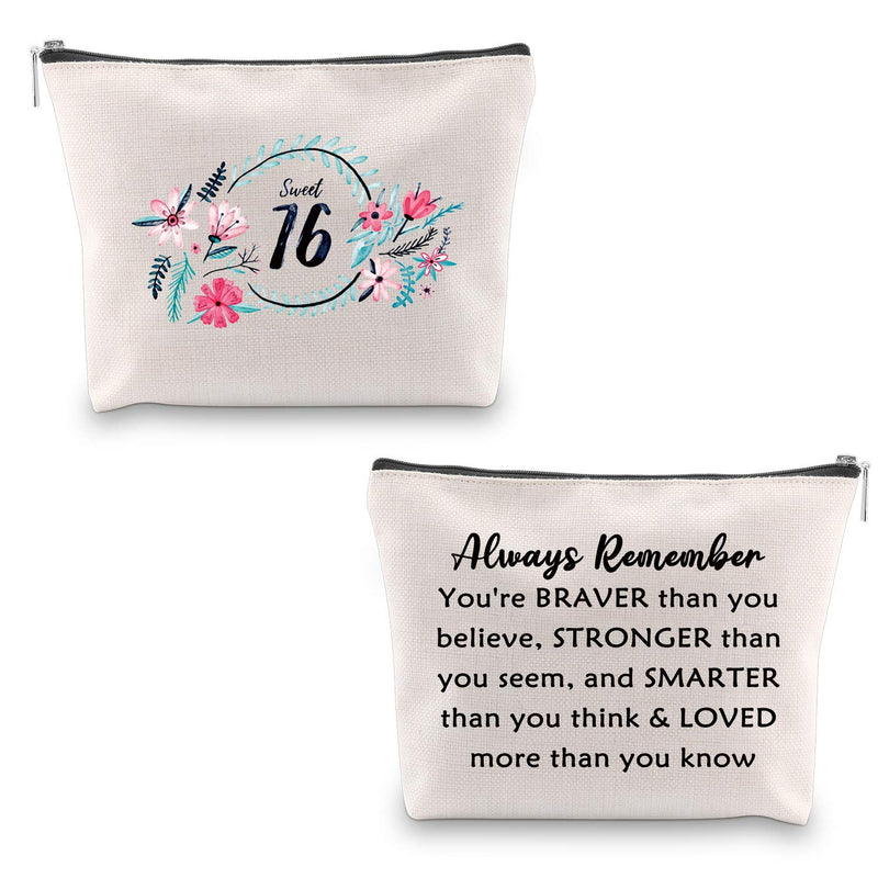 [Australia] - Sweet 16 Gifts for Girls 16th Birthday Bag 16 Year Old Girl Gifts Sweet 16 Cosmetic Bag Cute Makeup Bags Travel Case 16th Birthday Gifts Ideas You're Braver Than You Believe (Sweet 16 Bag) White 