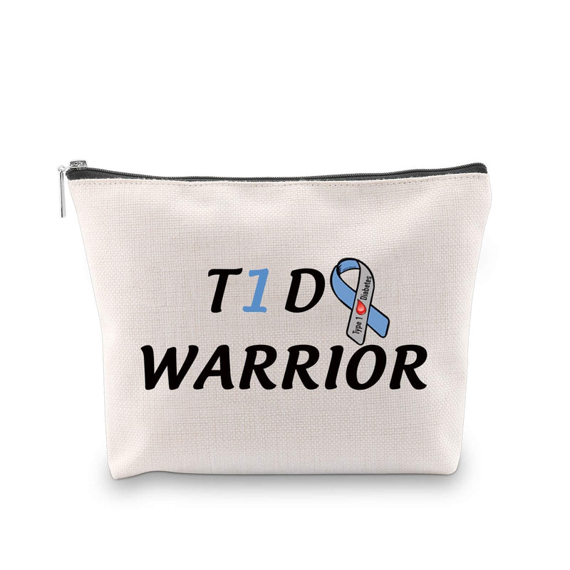 [Australia] - Diabetic Supplies Bag T1D Warrior Diabetes Bag Diabetic Awareness Ribbon Cosmetic Bags Organizer Funny Diabetic Travel Bag T1D Gifts (T1D Bag) T1d Bag 