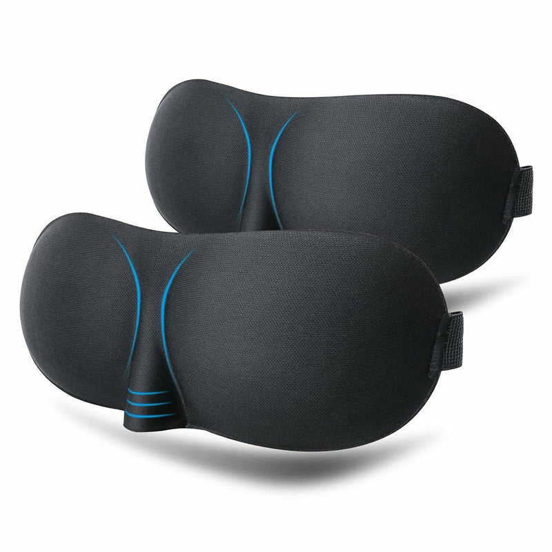 [Australia] - Wacnune 2 Pcs Black 3D Eye Mask Elastic Strap, Soft and Smooth Eye Cover for Men & Women Night Sleeping, Travel, Nap 