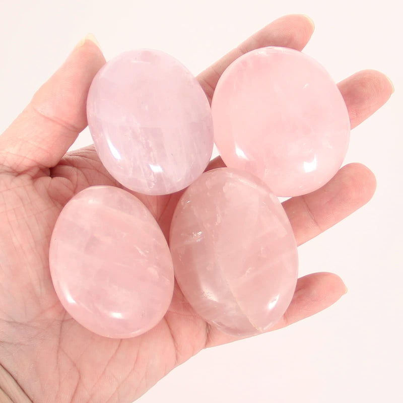 [Australia] - Orientrea Rose Quartz Palm Stone-4 Pcs Rose Quartz Palm Stone Pocket Energy Stone, Smooth Rose Quartz Healing Crystal and Worry Stones (Rose Quartz) 