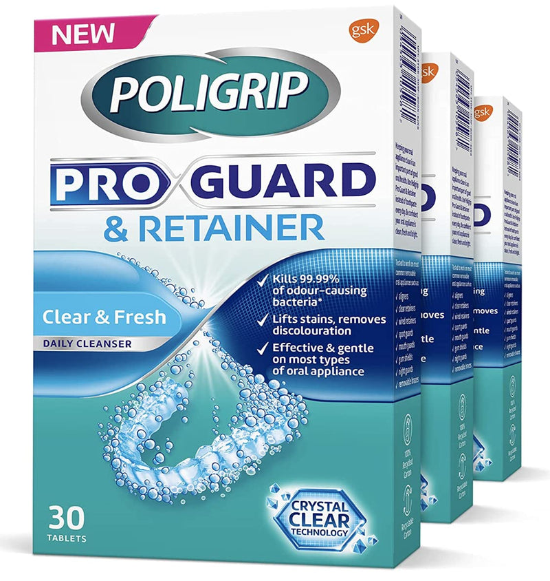 [Australia] - Poligrip Pro Guard Antibacterial Daily Dental Cleaner and Retainer 30 Tablets, 3 Pack 