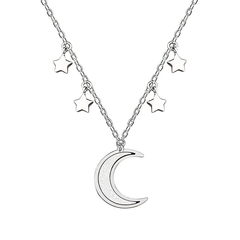 [Australia] - Yaneno Women Necklace Beautiful 925 Sterling Silver Choker Cross Necklace Pendant Moon Stars White 