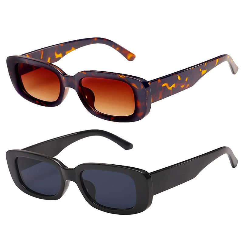 [Australia] - 2 Pieces Square Rectangle Sunglasses, Fashion Retro Glasses, UV 400 Protection Driving Eyewear for Women Men 