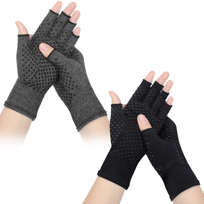 [Australia] - 2 Pairs Arthritis Gloves Unisex Pressure Gloves Breathable Relieve Joint Pain Gloves Fingerless for Adult Man Woman Provide Support and Warmth, 2 Colors 