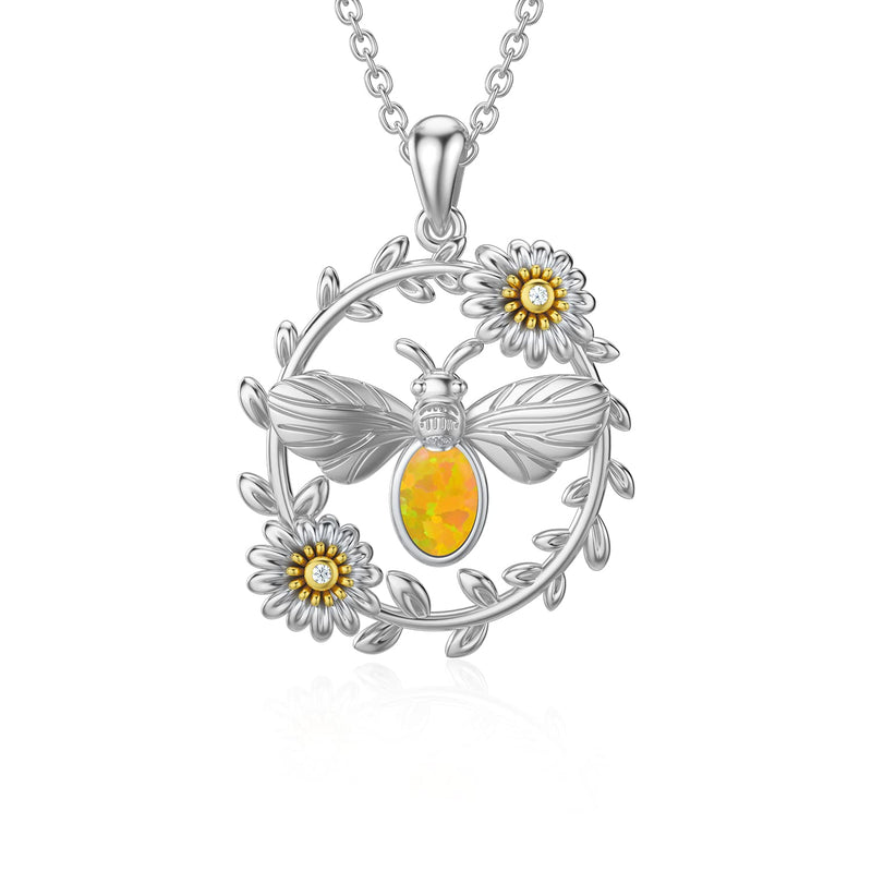 [Australia] - SOULMEET Bee Necklace 925 Sterling Silver Bumble Bee Flower You are My Sunshine Pendant Necklace with Opal Stone 