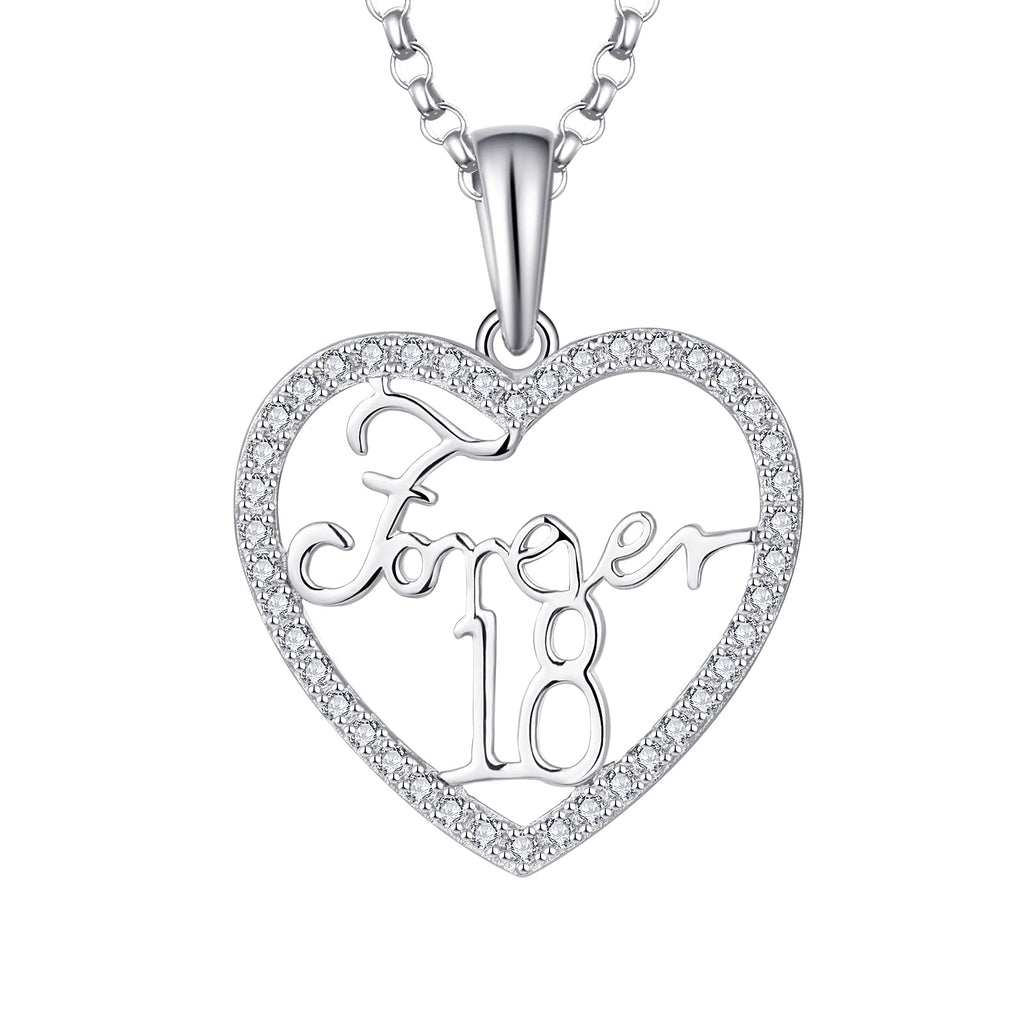 [Australia] - JO WISDOM Women Heart Necklace,925 Sterling Silver Number 16th 18th Birthday Anniversary Pendant Necklace with 3A Cubic Zirconia Jewelry for Women 