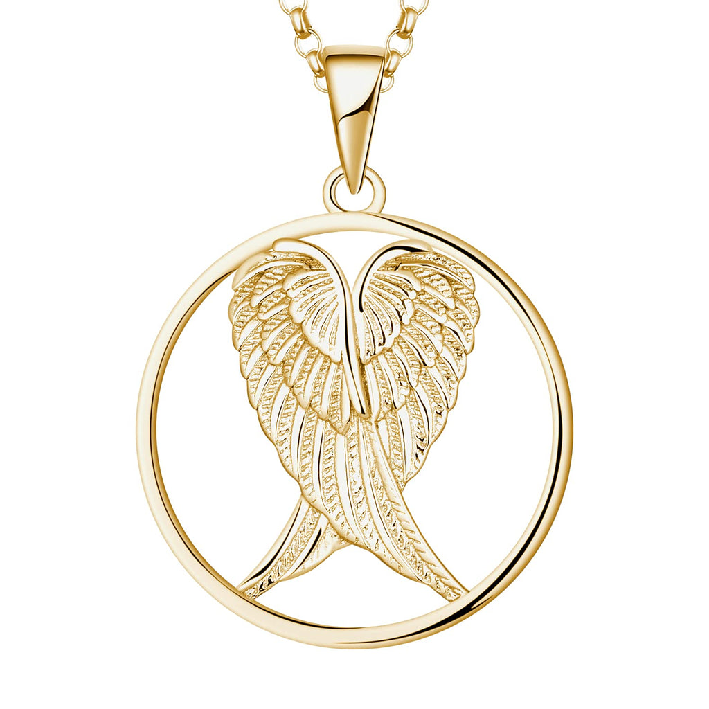 [Australia] - JO WISDOM Women Necklace,925 Sterling Silver Guardian Angel Wings Pendant Necklace with White Gold Plated Yellow Gold Color 