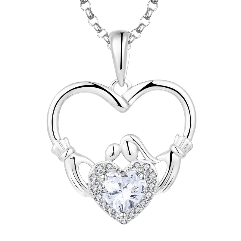 [Australia] - JO WISDOM Women Celtic Claddagh Necklace,925 Sterling Silver Mother Daughter Heart Pendant Necklace with 3A Cubic Zirconia Jewelry for Women April,zirconia 