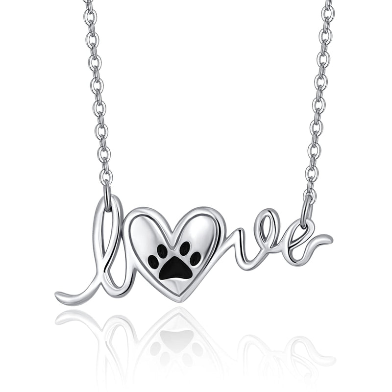 [Australia] - Dog Paw Print Necklace for Women 925 Sterling Silver “Love” Dog Memorial Pendant Necklace for Women Girls,Cute Puppy Dog Memorial Jewellery Gifts 