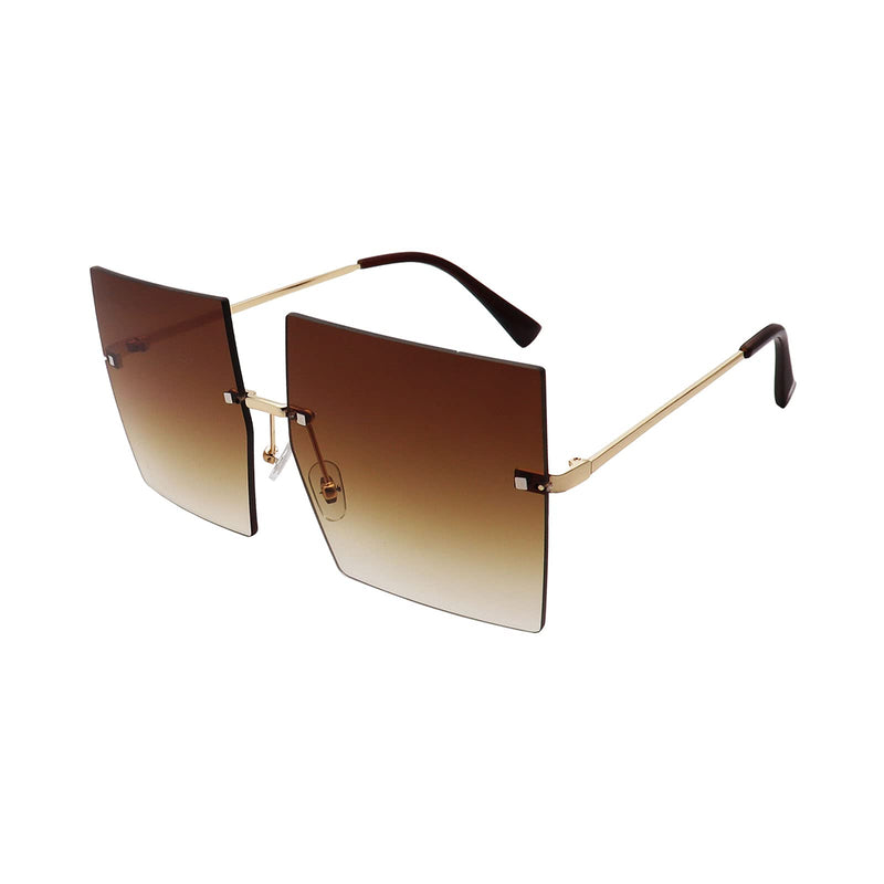 [Australia] - FOURCHEN Rimless Rectangle Oversize Sunglasses UV400 Protection, Antiglare Fashion Frameless Square Glasses for Women& Men Brown 