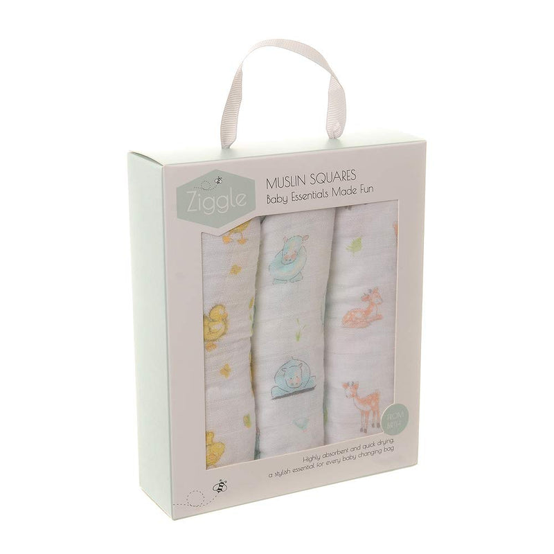 [Australia] - Ziggle - Muslin Cloths for Baby - Newborn Essentials - Baby Swaddle - Burping - Baby Muslins Pack - Baby Essentials - Gifts - Cuddly Animals 