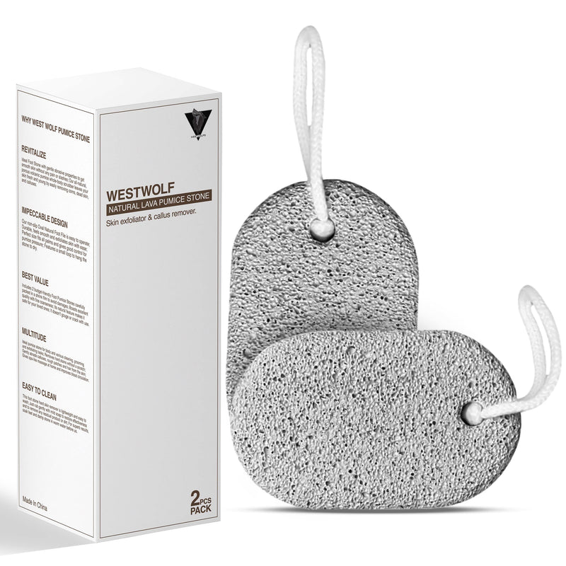 [Australia] - WestWolf Pumice Stone for Feet- Grey-Pack of 2 Organic, Skin Friendly Pumice Stones-Durable Foot Scrubber, Exfoliator and Callus Remover- for Mani, Padi and Skin Care 