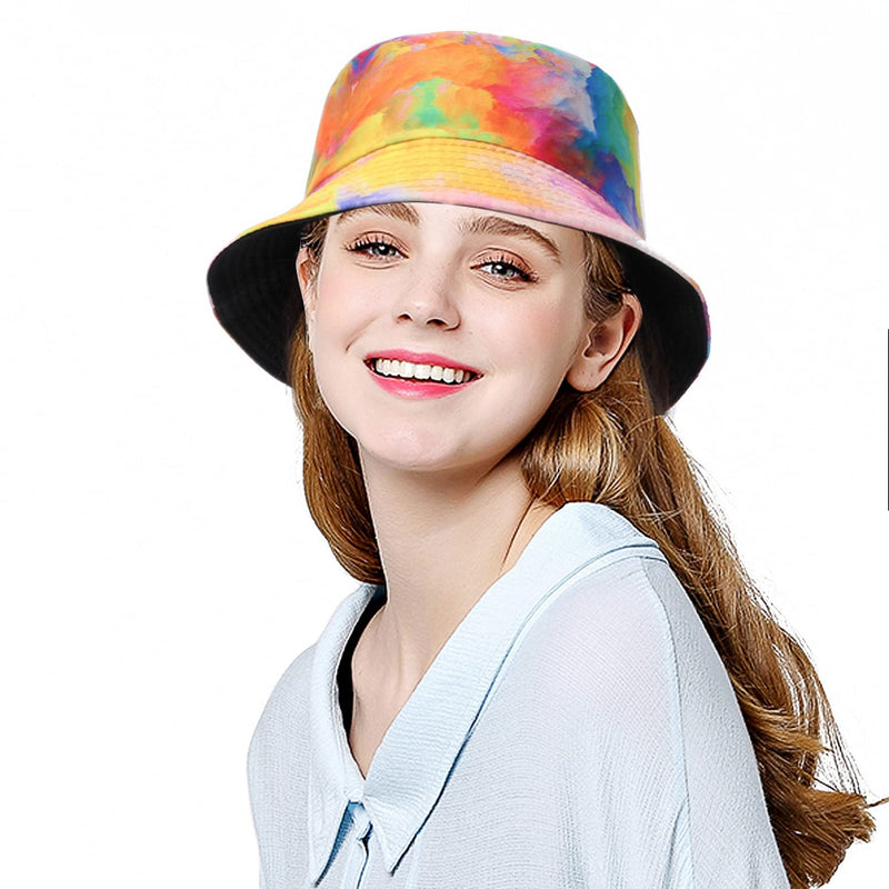 [Australia] - GEMVIE Unisex Summer Bucket Hat for Women Men Girls Multi-Colored Chic Reversible Double-Side- Wear Tie Dye Bucket Hats Fisherman Beach Sun Cap for Outdoor Activities/Travelling 1#Orange 