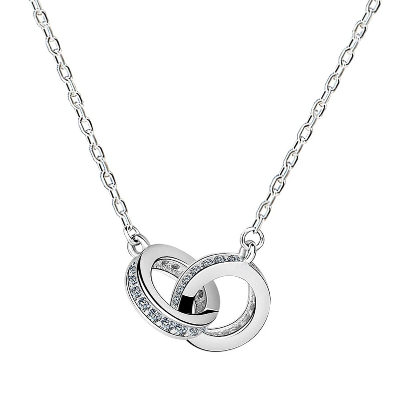 [Australia] - Yaneno Double Circle Necklace for Women 925 Sterling Silver CZ Zirconia Crystal Interlocking Infinity Pendant Necklace White 