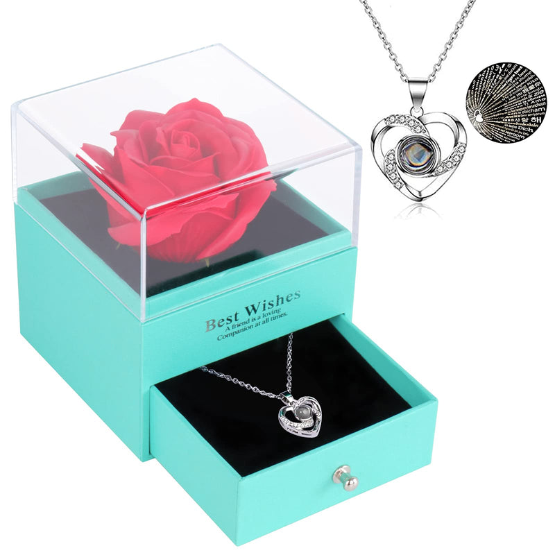 [Australia] - Beferr Forever Rose with I Love You Necklace 100 Languages, Eternal Rose with Jewelry Gift Box for Her Girlfriend Wife Mum Women on Valentine's Day Mother's Day Anniversary Birthday Christmas Sterling Silver 