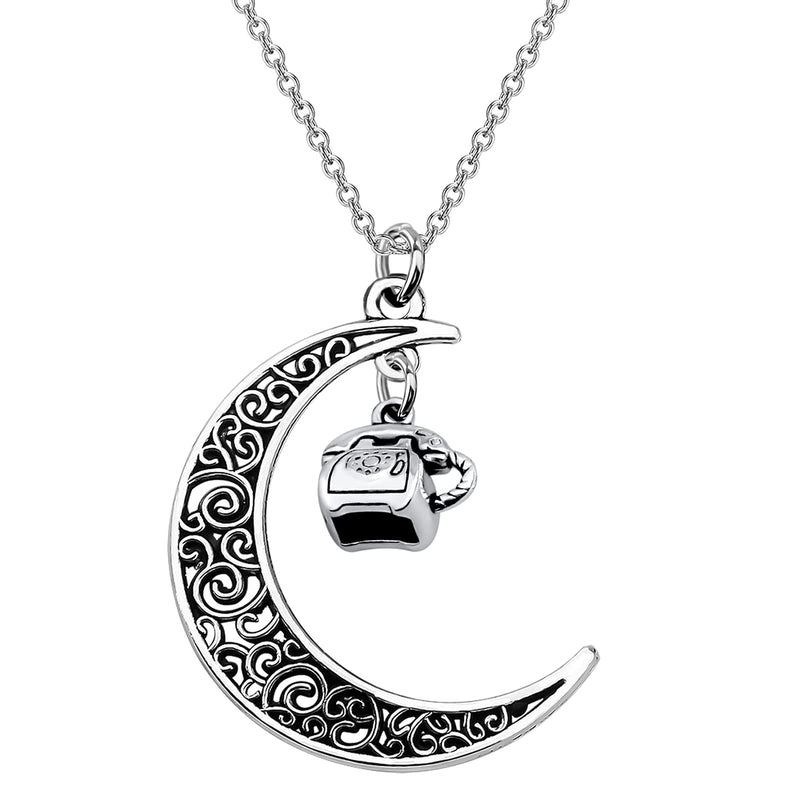 [Australia] - MYSOMY Secretary Gift Telephone Charm Crescent MoonNecklace Secretarial Jewelry for Legal Secretary Administrative Assistant School Admin Office Thank You Gift silver 