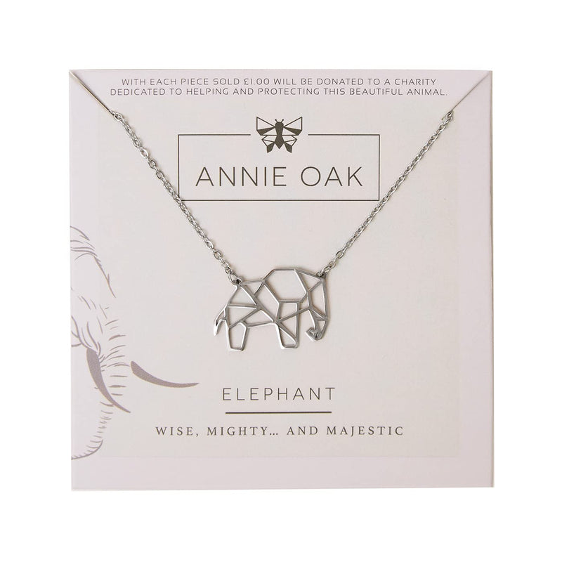[Australia] - Annie Oak Womens 316L Stainless Steel 925 Silver Geometric Elephant Princess Length Necklace 
