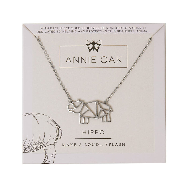 [Australia] - Annie Oak Womens 316L Stainless Steel 925 Silver Geometric Hippo Princess Length Necklace 
