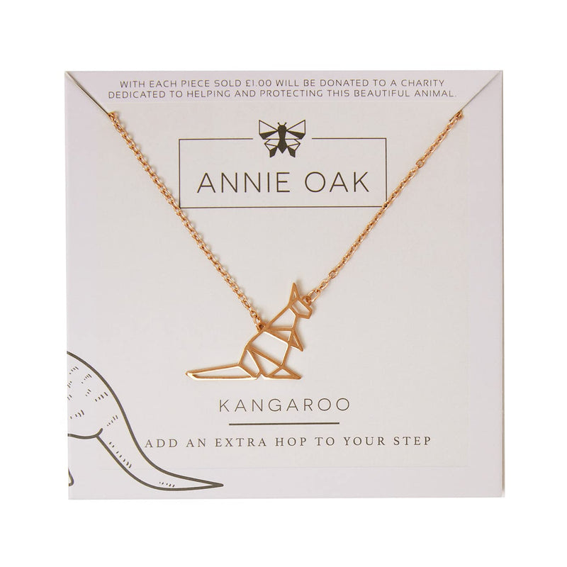 [Australia] - Annie Oak Womens 316L Stainless Steel 18k Rose Gold Geometric Kangaroo Princess Length Necklace 