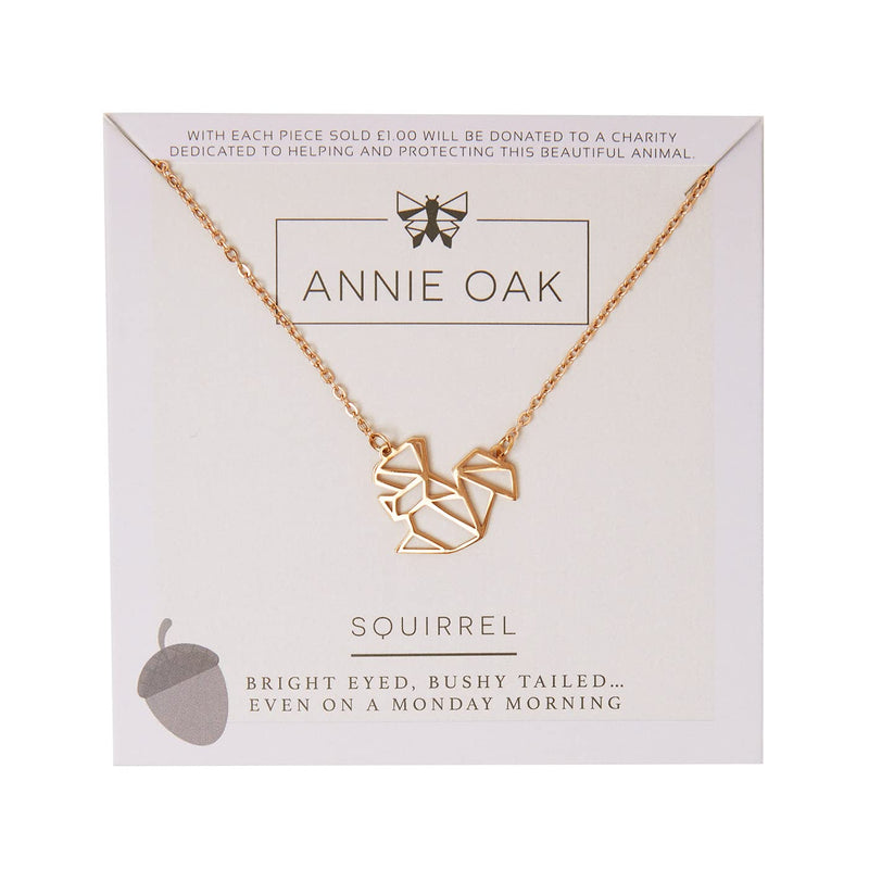 [Australia] - Annie Oak Womens 316L Stainless Steel 18k Rose Gold Geometric Squirrel Princess Length Necklace 