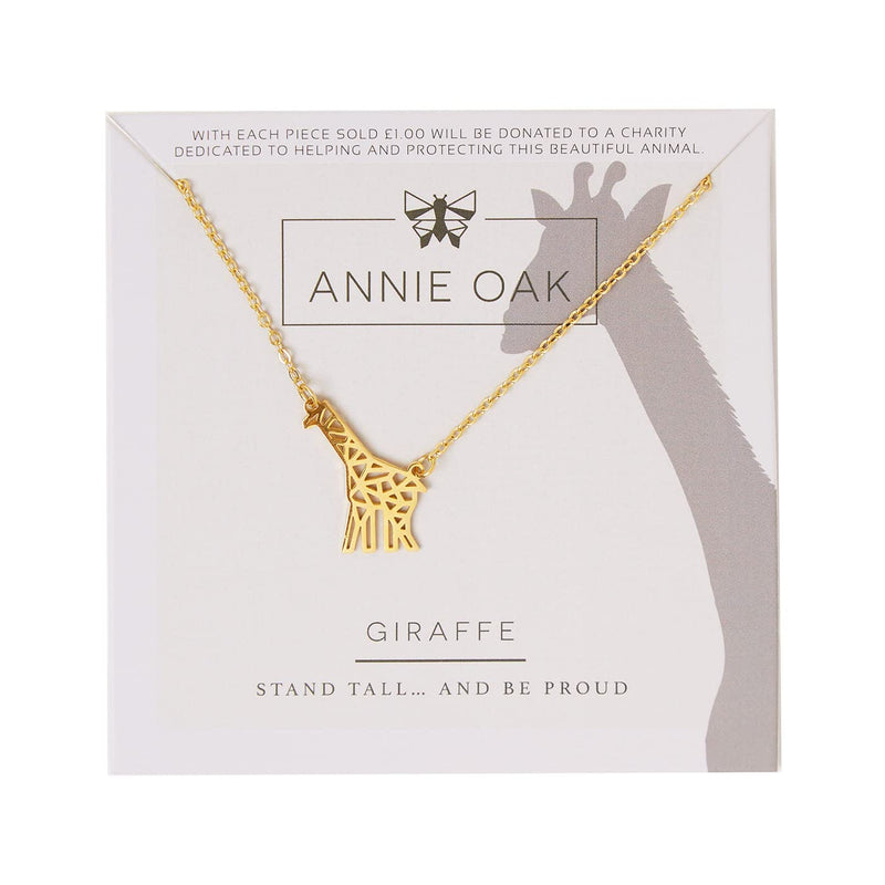 [Australia] - Annie Oak Womens 316L Stainless Steel 18k Gold Geometric Giraffe Princess Length Necklace 
