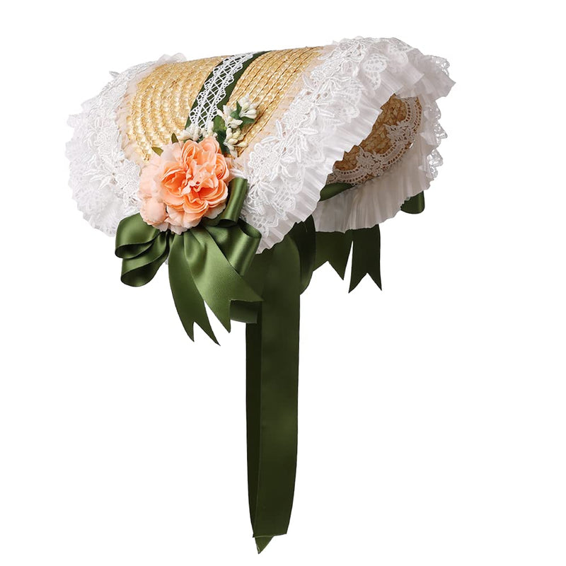 [Australia] - Girls Women Victorian Bonnet Hat Lolita Lace Flower Sun Hat 