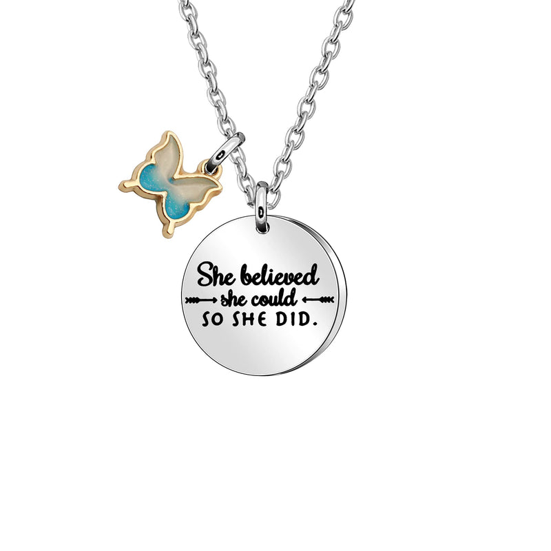 [Australia] - Butterfly Inspirational Necklace She Believed She Could So She Did Inspirational Necklace Jewellery for Women Girl 