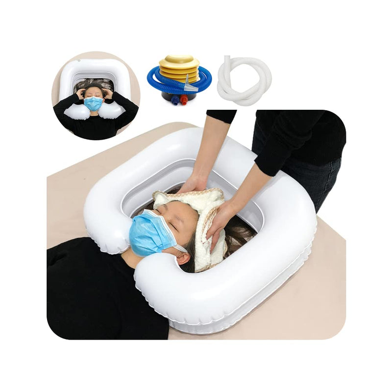 [Australia] - Inflatable Shampoo Bowl Portable Hair Washing Basin for Bedridden Portable Sink Inflatable Shampoo Basin Blow Up Bowl Hair Washer with Pump, Drain Hose (Set of 3) White 