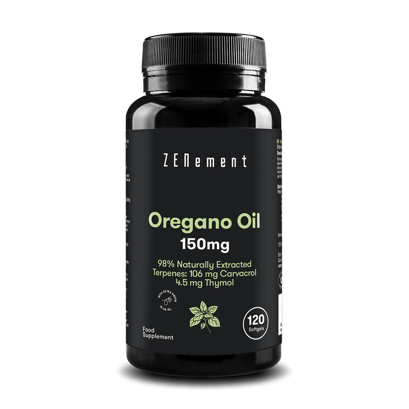 [Australia] - Zenement | Oregano Oil, 150mg, 120 Softgels | with Spanish Extra Virgin Olive Oil | 106mg of Carvacrol and 4.5mg of Thymol per Capsule | 100% Natural Ingredients. No Additives, Soy Free 