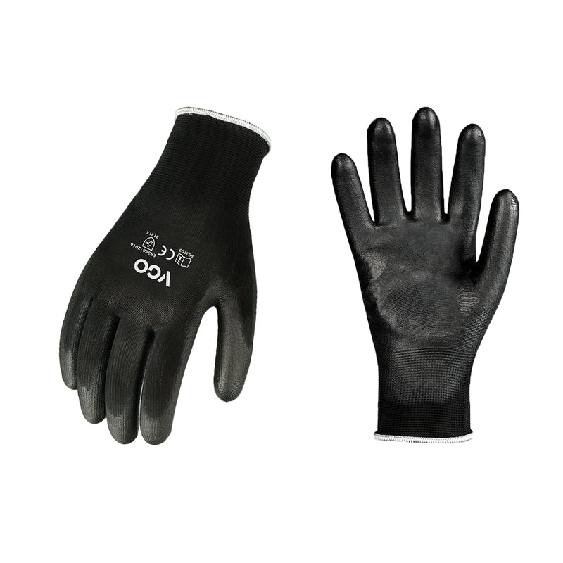 [Australia] - Vgo 15Pairs Safety Work Gloves,Gardening Gloves,Polyurethane Coated,Dipping Gloves,Latex Free(Size M,Black,PU2103) M (Pack of 15) Black-PU2103 