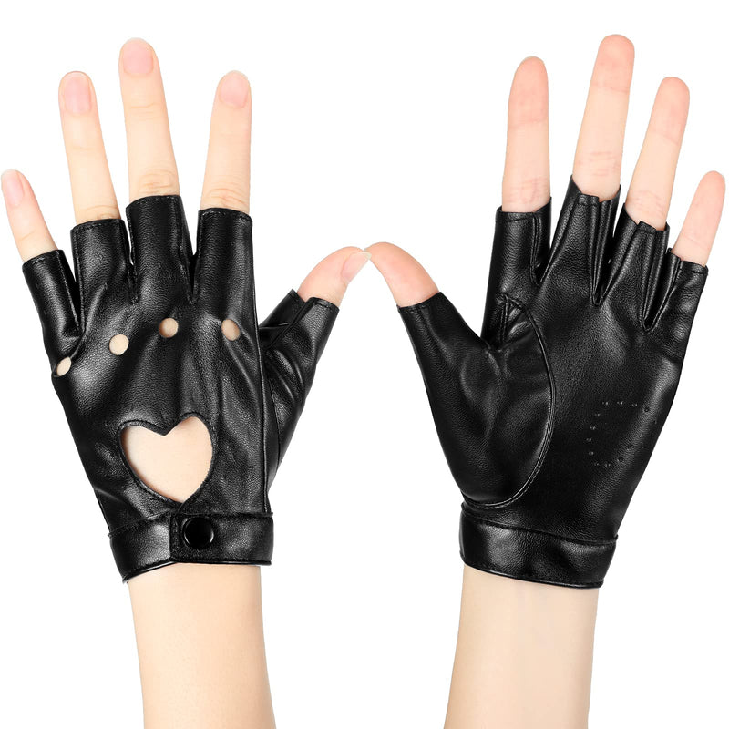 [Australia] - Punk Belt Half Gloves Women Punk Half Finger Gloves Belt Half Finger PU Leather Performance Gloves Hollow Out Fingerless Gloves, Black 