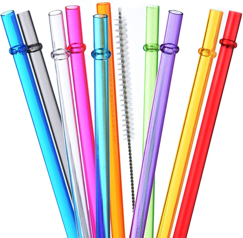 [Australia] - ALINK 10.5 in Long Rainbow Colored Reusable Tritan Plastic Replacement Straws for 20 OZ 30 OZ Tumblers, Set of 10 with Cleaning Brush 