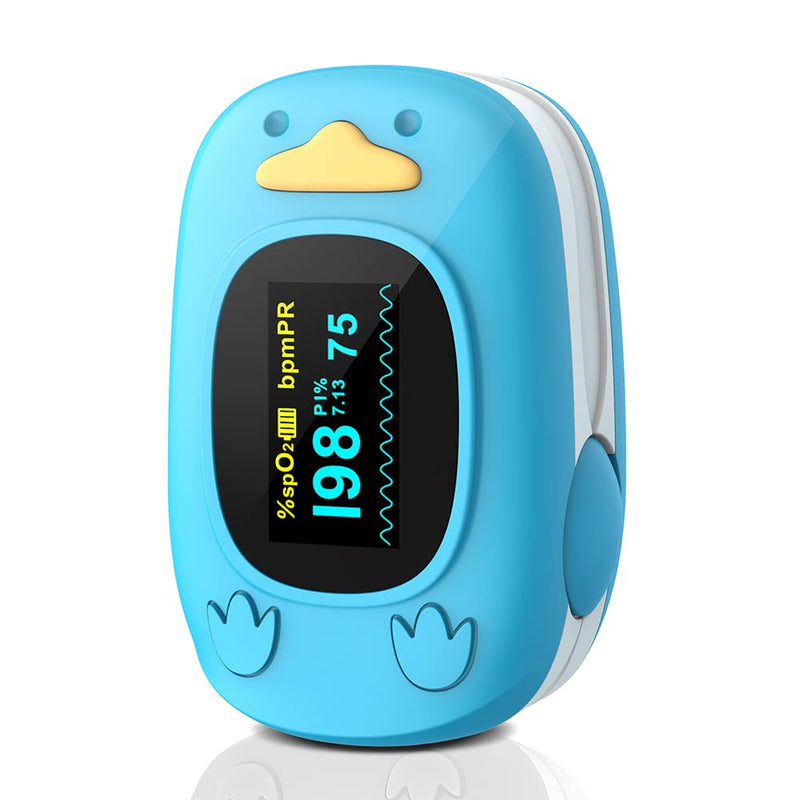 [Australia] - Children Fingertip Pulse Oximeter Blood Oxygen Saturation Monitor for Baby Kids and Pediatric Portable Oxygen Monitor with OLED Screen Included Batteries Blue 