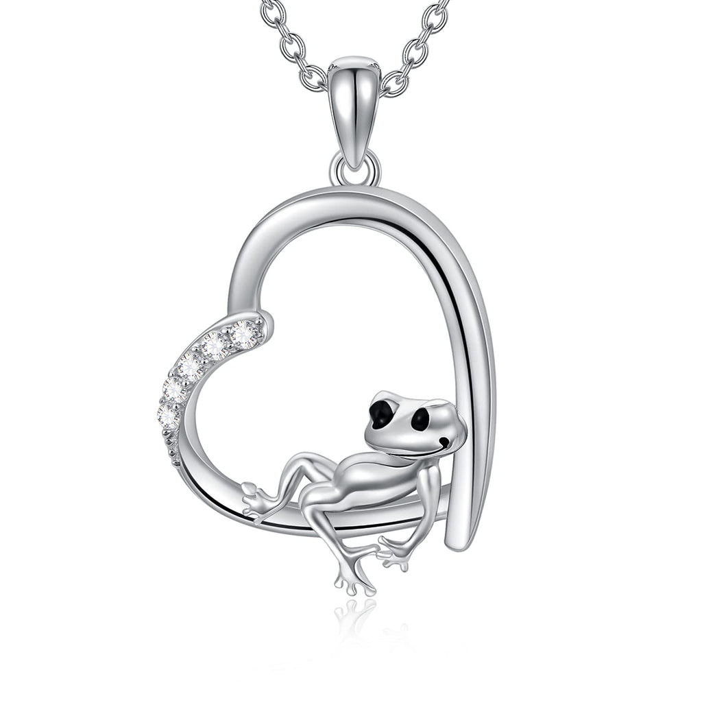 [Australia] - ROMANTICWORK Frog Heart Necklace 925 Sterling Silver Cute Animal Pendant Necklace Jewellery Birthday Gifts for Women Girls Daughter Sister 