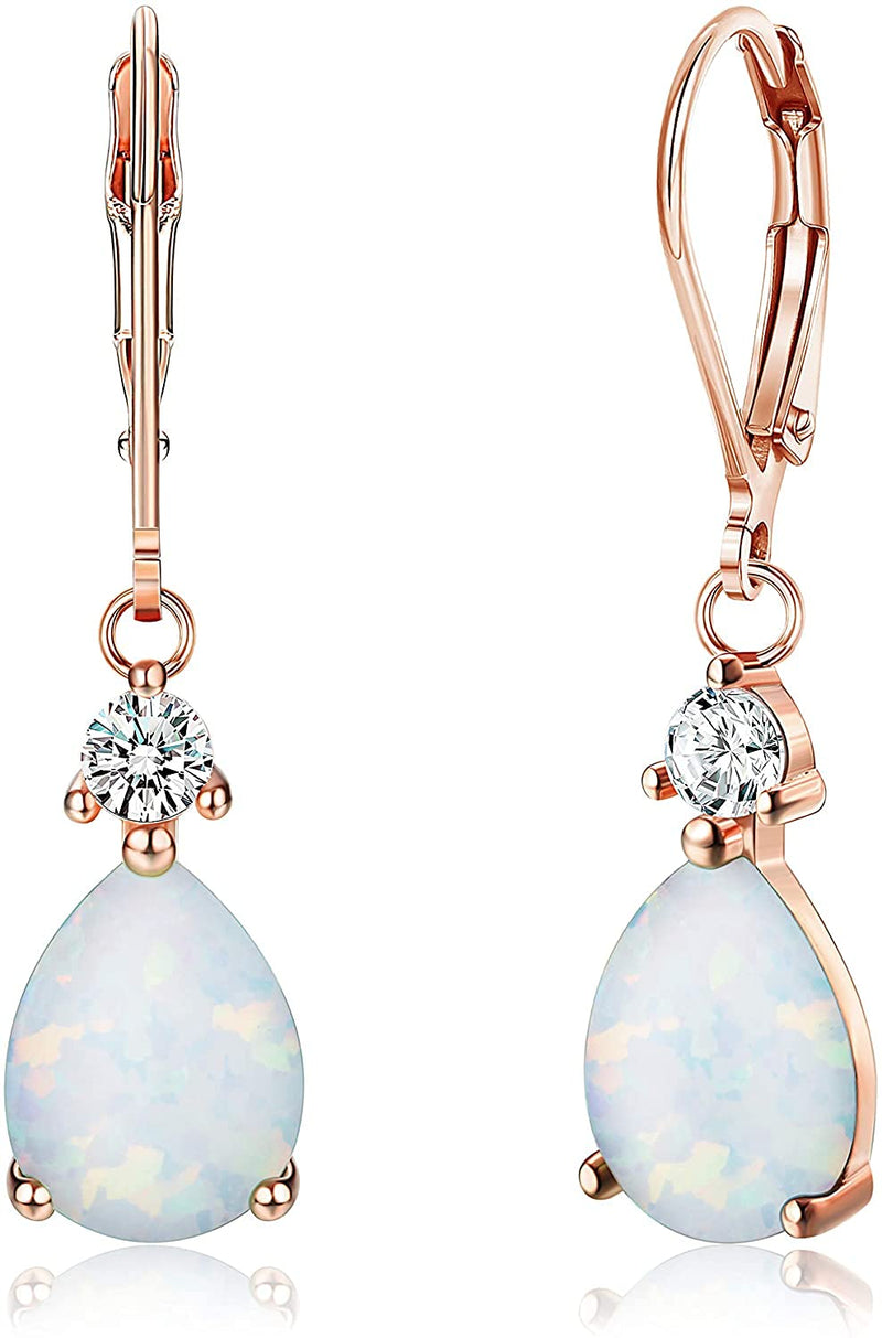[Australia] - Milacolato 925 Sterling Silver Opal Dangle Earrings 18k Gold Plated Created Opal Teardrop Dangle Earrings For Women White Opal 