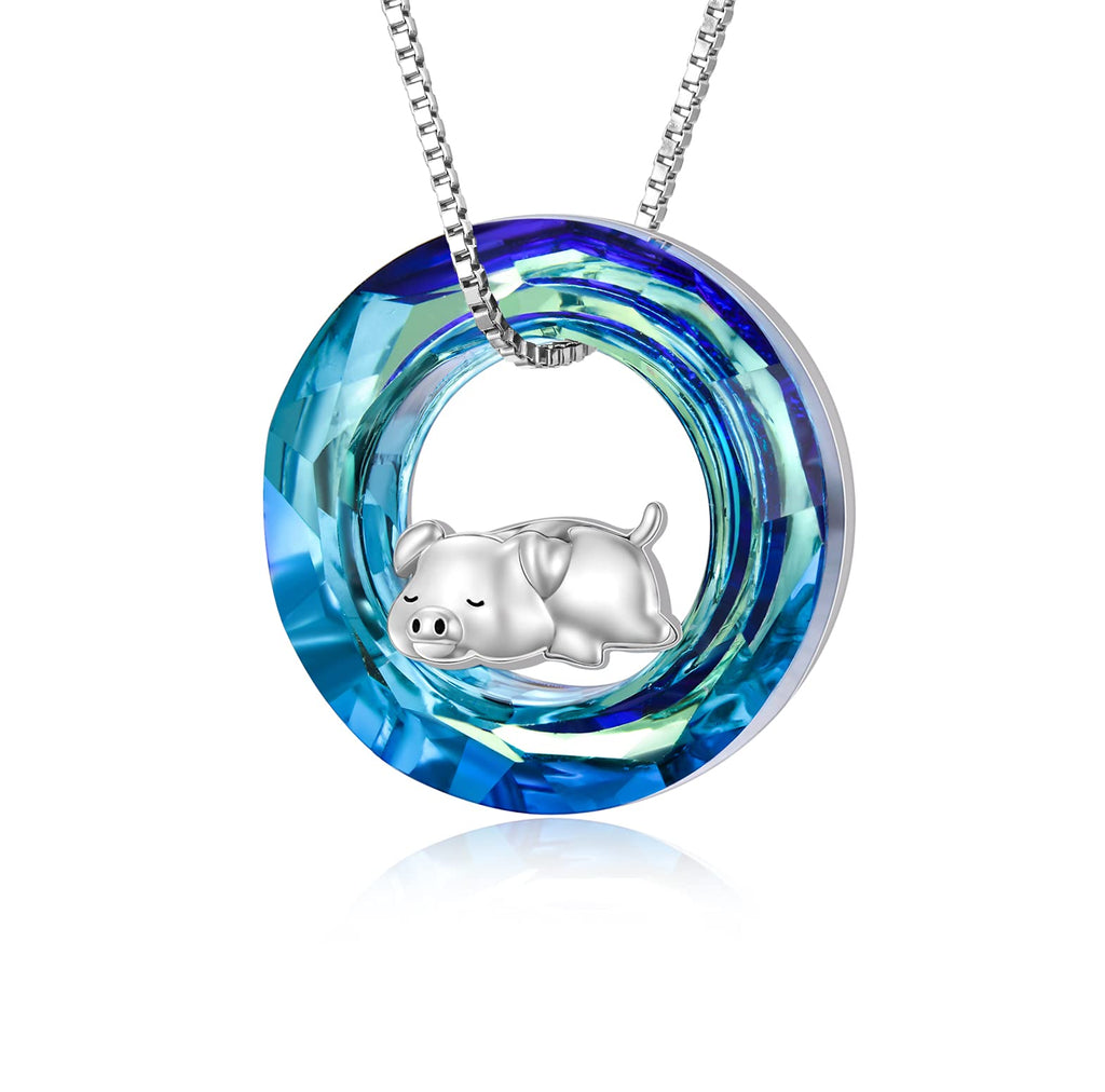 [Australia] - ROMANTICWORK Pig Gifts 925 Sterling Silver Cute Pig Necklace with Crystal Animal Pendant Pig Jewellery Birthday Gifts for Women Girls Daughter 