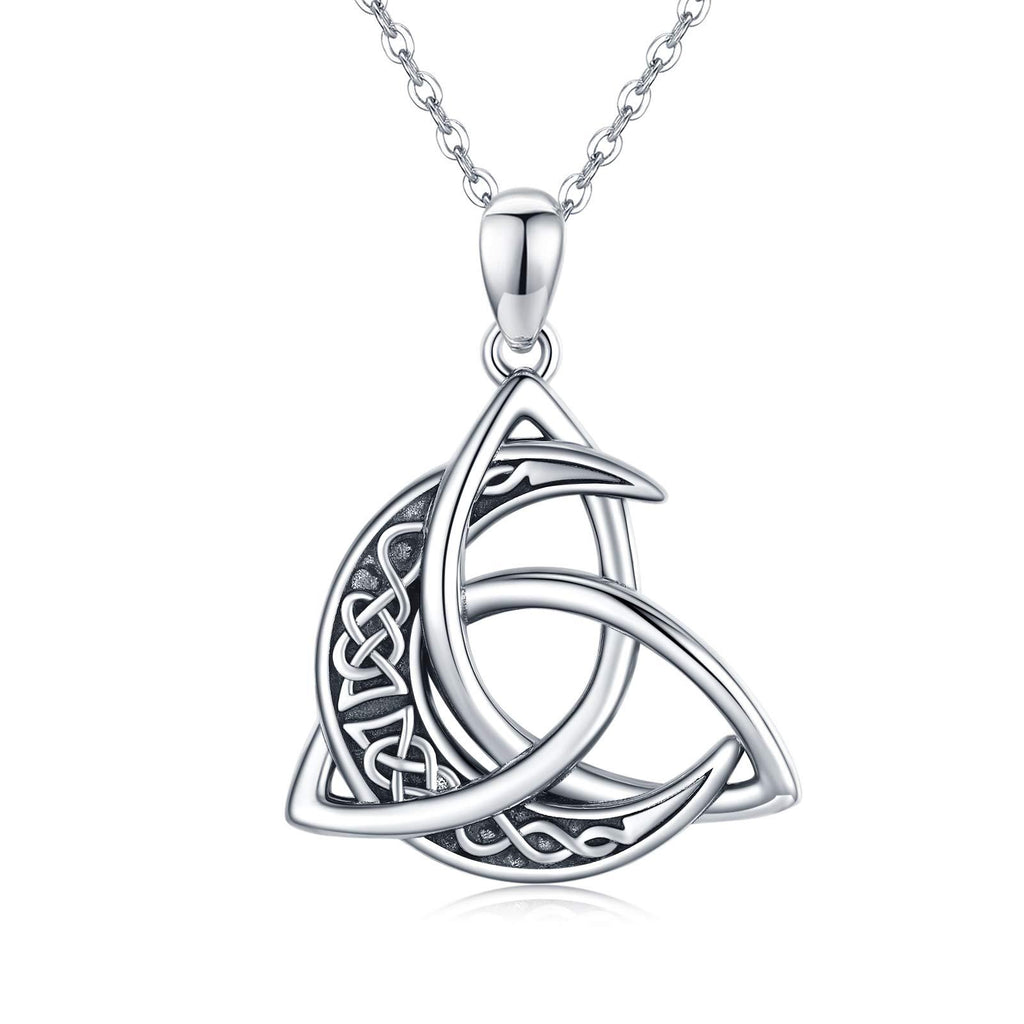 [Australia] - Celtic Moon Necklace 925 Sterling Silver Celtic Trinity Knot Pendant Necklace Crescent Moon Goddess Necklace Jewellery Celtic Gifts for Women Men Girls Celtic Moon Necklace 