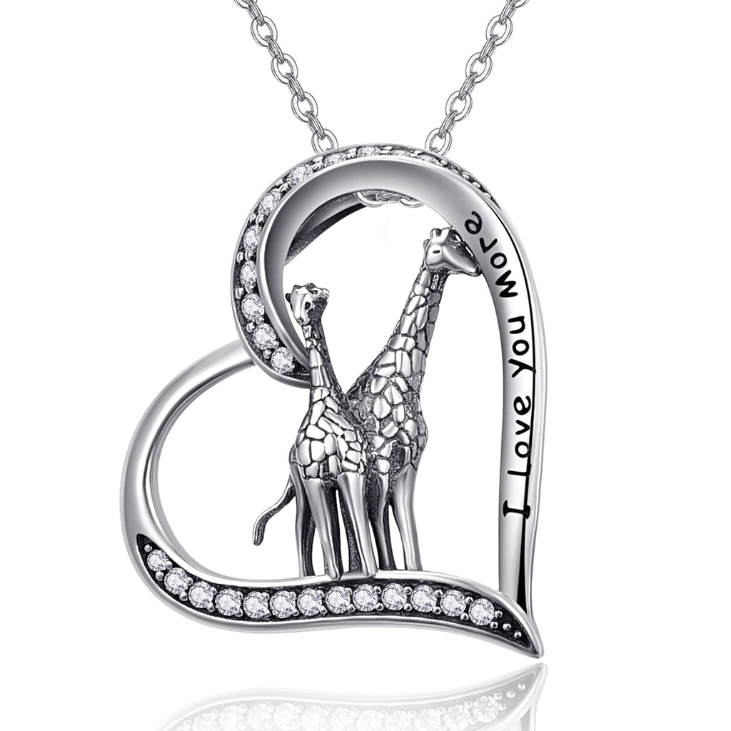 [Australia] - Giraffe Necklace 925 Sterling Silver Aniaml Necklace Love Heart Pendant Giraffe Jewellery Gifts for Women Mother Girls Daughter A 
