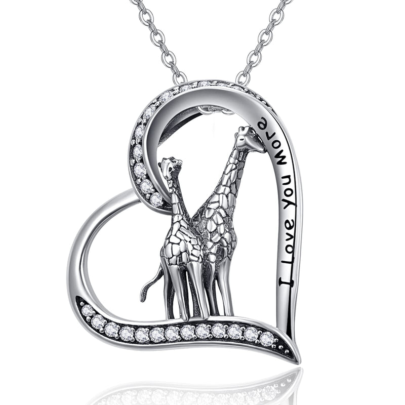 [Australia] - Giraffe Necklace 925 Sterling Silver Aniaml Necklace Love Heart Pendant Giraffe Jewellery Gifts for Women Mother Girls Daughter A 