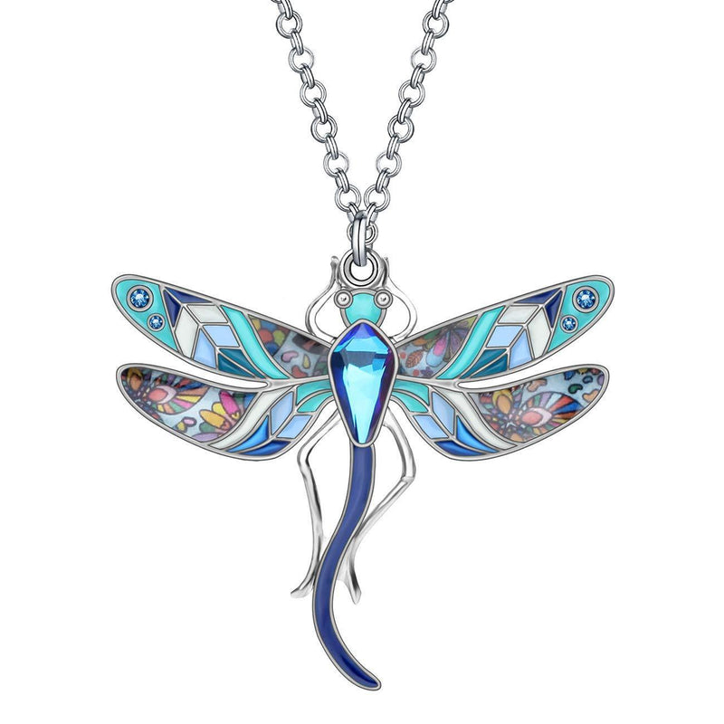 [Australia] - NEWEI Enamel Dragonfly Necklace with Rhinestones Cute Dragonfly Pendant Jewelry Gifts for Women Girls Blue 