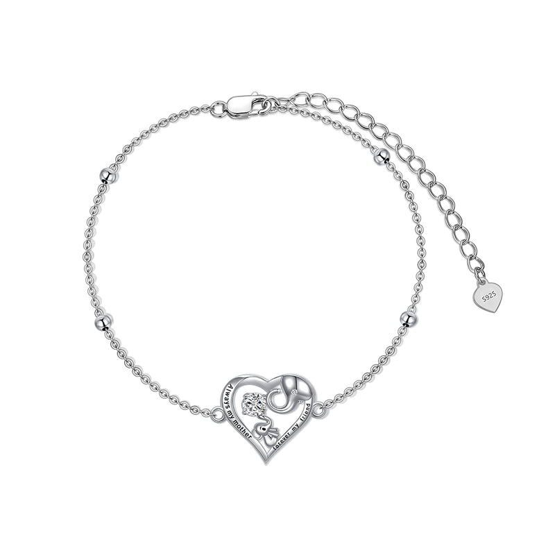 [Australia] - Sterling Silver Love Heart Mum Bracelet, Birthday Mother Day Jewellery Gifts for Mum from Daughter Son 