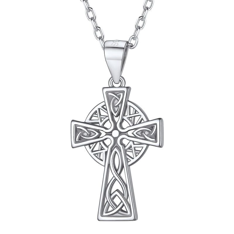 [Australia] - PROSILVER Women Solid 925 Silver Celtic Knot Pendant with Chain,Heart/Cross/Triangle Celtic Jewelry-Send Gift Box 3-celtic-cross 