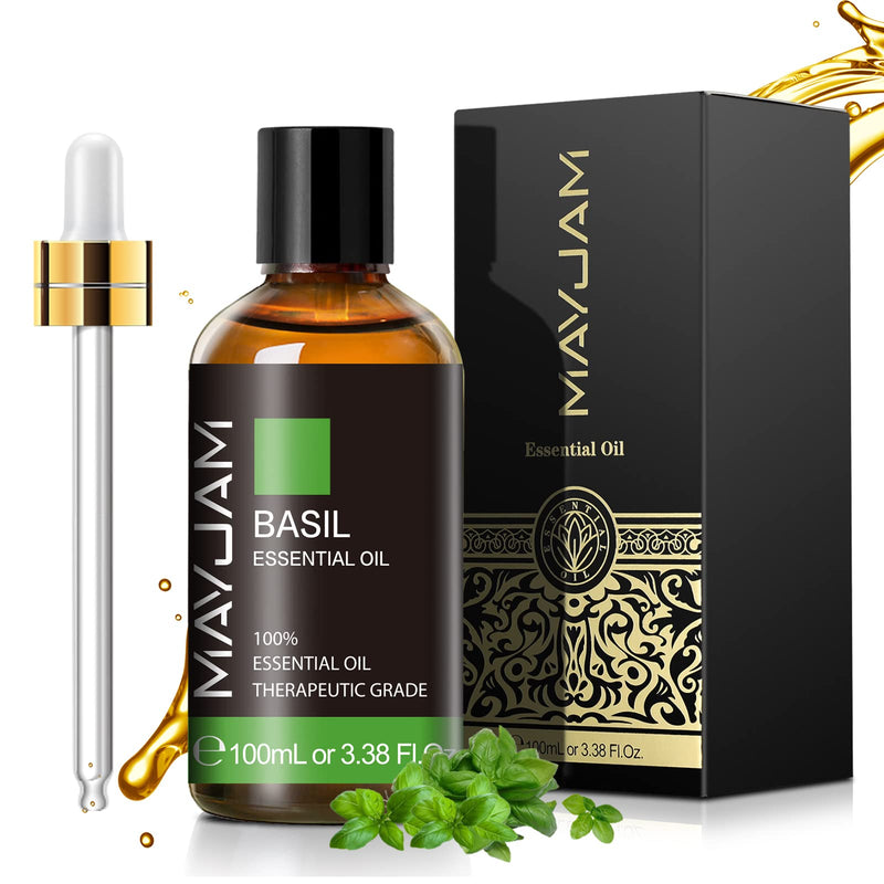[Australia] - MAYJAM Basil Essential Oil for Focus and Pain Relief - Topical for Sore Muscles, Headache Relief, Migraine Relief, Improve Alertness - 100 Pure Therapeutic Grade Basil Oil for Aromatherapy - 100ml 100 ml (Pack of 1) 