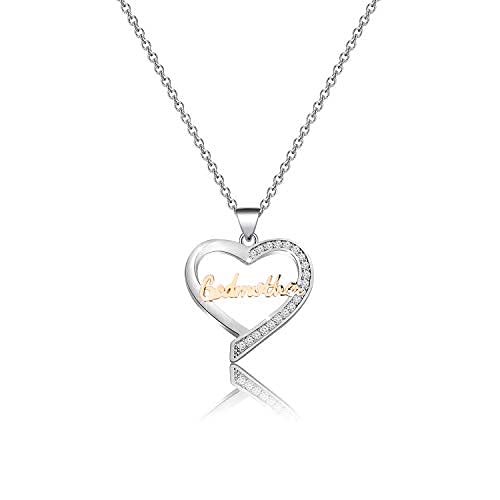[Australia] - Godmother Gifts Necklace Heart Pendant Jewelry Godmother Necklace Godmother Religious Jewelry Gift from Godchild Christian Gifts SILVER 